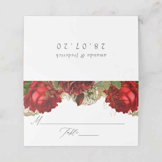 Burgundy Red en Gold  Rozen Weddenschap (Buitenkant ongevouwen)