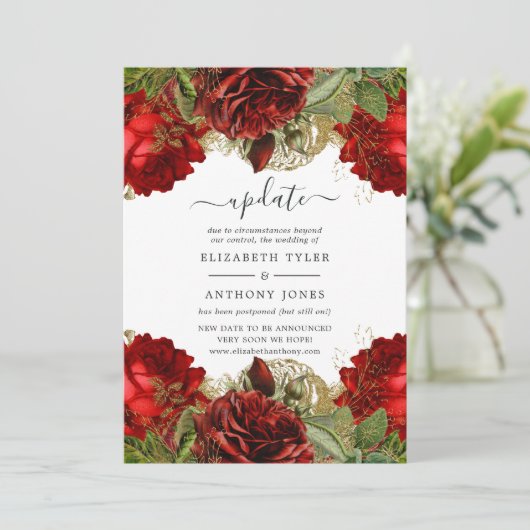 Burgundy Red en Gold  Rozen Weddenschap Update Kaart (Staand voorkant)