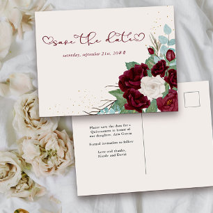 Burgundy Red en Ivory Roos Floral Save the Date Aankondigingskaart