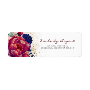 Burgundy Red en Navy Blue Floral Etiket