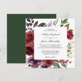 Burgundy Red en Paarse Floral Romantic Wedding Kaart (Voorkant / Achterkant)