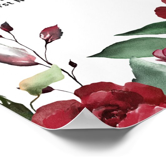 Burgundy Red Floral 12-tafel weddenschappen Poster (Hoek)