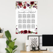 Burgundy Red Floral 12-tafel weddenschappen Poster (Thuiskantoor)
