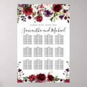 Burgundy Red Floral 12-tafel weddenschappen Poster (Voorkant)