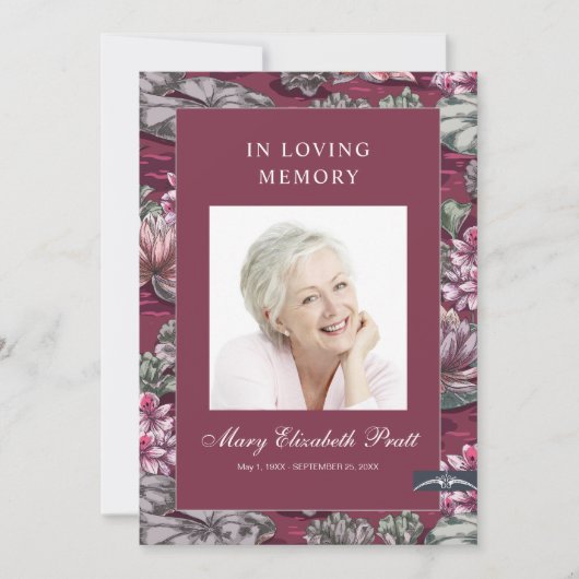 Burgundy Red Floral 3 Photo Funeral Programme (Voorkant)