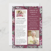 Burgundy Red Floral 3 Photo Funeral Programme (Achterkant)