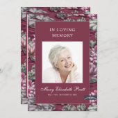Burgundy Red Floral 3 Photo Funeral Programme (Voorkant / Achterkant)