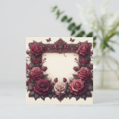 Burgundy Red Floral Blank Card Modèle Invitation (Debout devant)