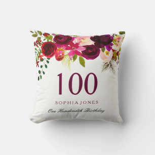 Burgundy Red Floral Boho 100th Birthday Gift Kussen