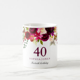 Burgundy Red Floral Boho 40th Birthday Gift Koffiemok