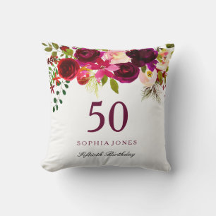 Burgundy Red Floral Boho 50th Birthday Gift Kussen