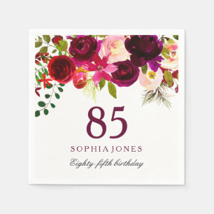 Burgundy Red Floral Boho 85th Birthday Party Servetten