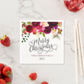 Burgundy Red Floral Boho Merry kerst Servetten (Insitu)