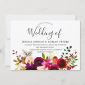 Burgundy Red Floral Boho Wedding Invitation Kaart (Voorkant)