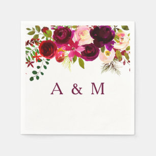 Burgundy Red Floral Boho Wedding receptie Servet