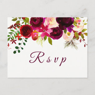 Burgundy Red Floral Boho Wedding RSVP briefkaart