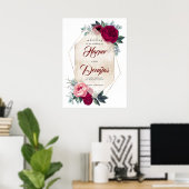 Burgundy Red Floral Fall Weddenschap Welkomstteken Poster (Thuiskantoor)