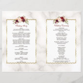 Burgundy Red Floral Gold Marble Wedding Programme (Achterkant)