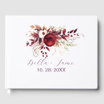 Burgundy Red Floral Mariage Livre d'or