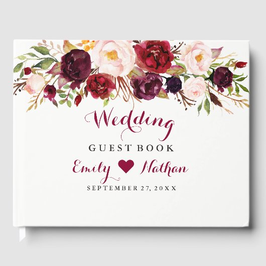 Burgundy Red Floral Mariage Livre d'or (Recto)