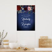 Burgundy Red Floral Navy Blue Mariage Affiche de b (Cuisine)