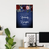 Burgundy Red Floral Navy Blue Mariage Affiche de b (Bureau à domicile)