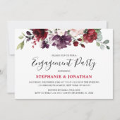 Burgundy Red Floral Rustic Boho Verloving Kaart (Voorkant)