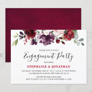 Burgundy Red Floral Rustic Boho Verloving Kaart