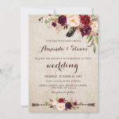 Burgundy Red Floral Rustic Boho Wedding Kaart (Voorkant)