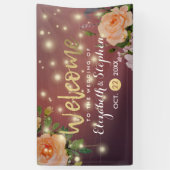 Burgundy Red Floral String Lights Wedding Banner (Verticaal)