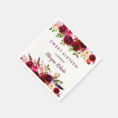  Burgundy Red Floral Sweet 16 Servetten (Hoek)
