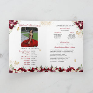 Burgundy Red Floral Tiara Butterfly Quinceanera Programma