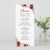 Burgundy Red Floral Wedding Menu (Staand voorkant)