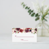 Burgundy Red Floral Wedding Place Escort Kaart Plaatskaartje (Staand voorkant)