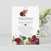 Burgundy Red Floral Wine Virtual Vrijgezellenfeest Kaart (Staand voorkant)