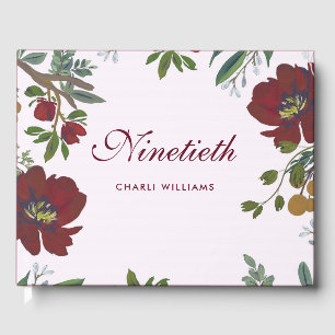 Burgundy Red Flowers 90th Birthday Guest Book Gastenboek