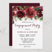 Burgundy Red Flowers Gold Glitter Engagement Party Kaart (Voorkant / Achterkant)