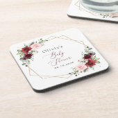 Burgundy Red Flowers, roze bloemen, Baby shower Bier Onderzetter (Linkerzijde)