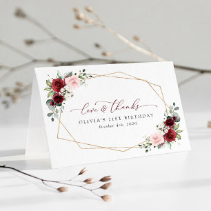 Burgundy Red Flowers, Roze Flowers, Birthday Bedankkaart