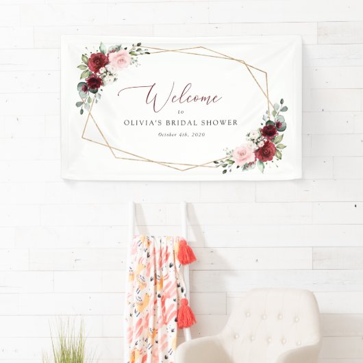 Burgundy Red Flowers, Roze Flowers, Bridal Welcome Spandoek (Insitu)