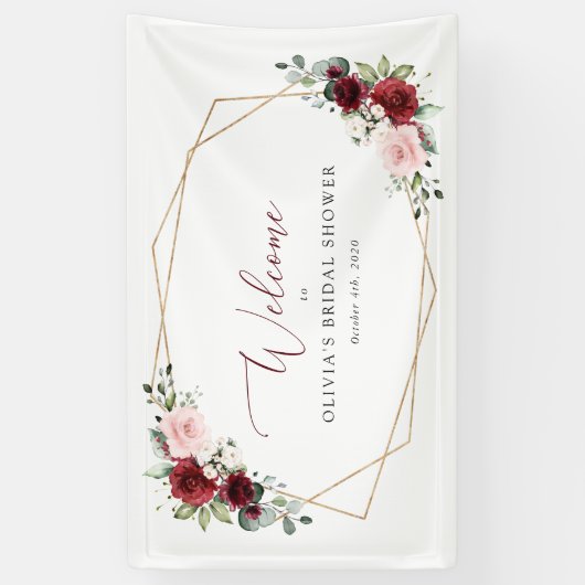 Burgundy Red Flowers, Roze Flowers, Bridal Welcome Spandoek (Verticaal)