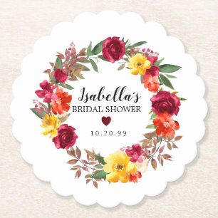 Burgundy Red, Geel Oranje Floral Vrijgezellenfeest Kartonnen Onderzetters