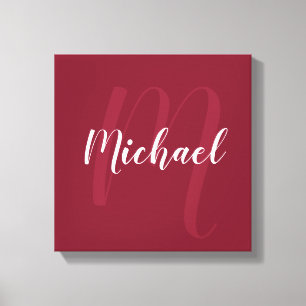 Burgundy Red gepersonaliseerd monogram en naam Canvas Afdruk