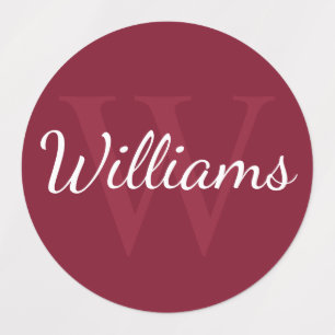 Burgundy Red - Gepersonaliseerd monogram en naam Labels