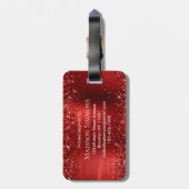 Burgundy Red Glitter Brush Monogram script Bagagelabel (Achterkant verticaal)