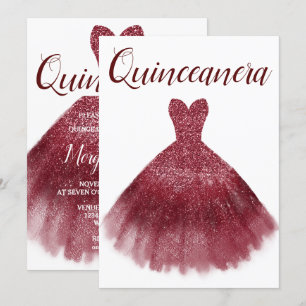 Burgundy Red Glitter Dress Quinceanera Party 15th Kaart