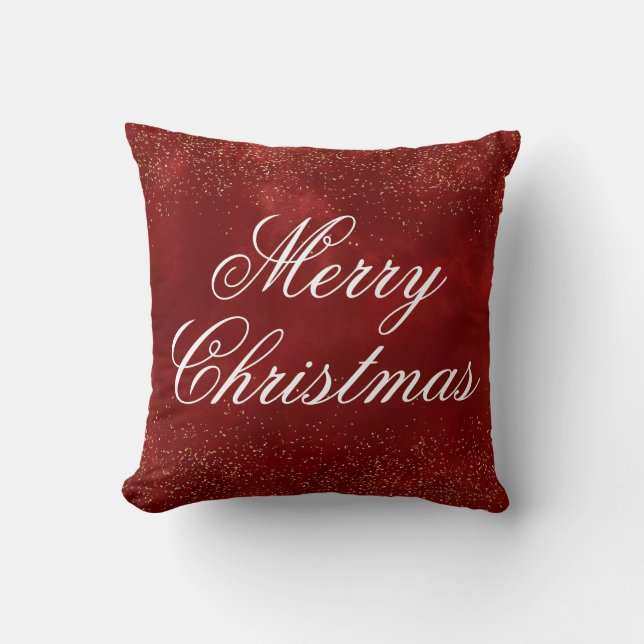 Burgundy Red Glitter White Merry kerst Kussen (Voorkant)