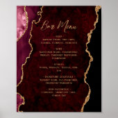 Burgundy Red Gold Agate Script Wedding Bar Menu  Poster (Voorkant)