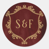 Burgundy Red Gold Crest Monogram Envelope Seal Ronde Sticker (Voorkant)