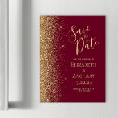 Burgundy Red Gold Enregistrer la date Carte magnét